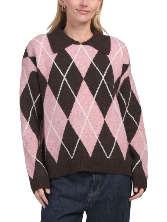 Sincerly Jules Sweaters - SINCERELY JULES Argyle Collared Sweater